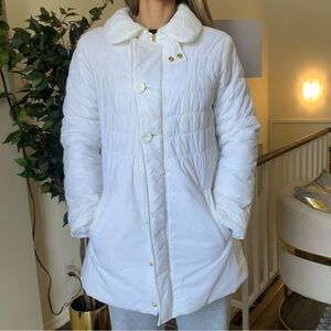 Twisted Heart Vintage White Mid Length Full Zip Warm Puffer Jacket Coat Snow M